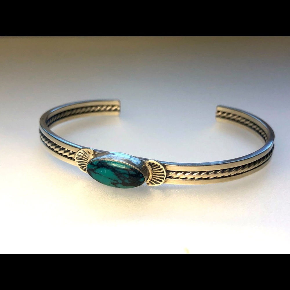 Turquoise And Solid Silver Bangle Bracelet - image 1
